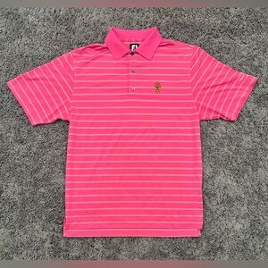 FootJoy FJ Polo Shirt Pink Naples National GC Striped Golf Men’s Large - EUC!